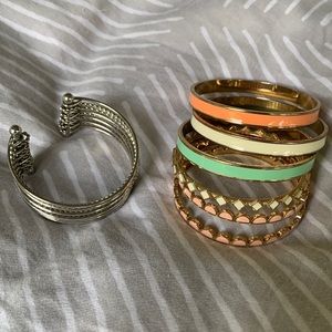 Pink, teal, cream pastel stacking Bracelet set, EUC